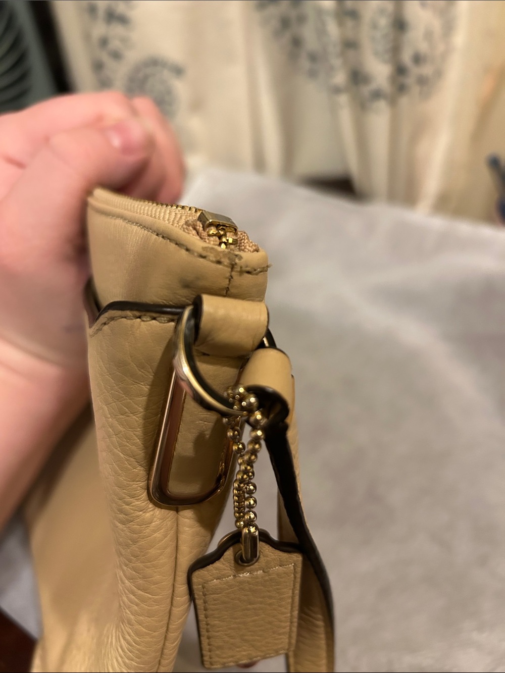 Coach Pebbled Leather Crossbody in Taupe with Charm - Picture 15 of 16
